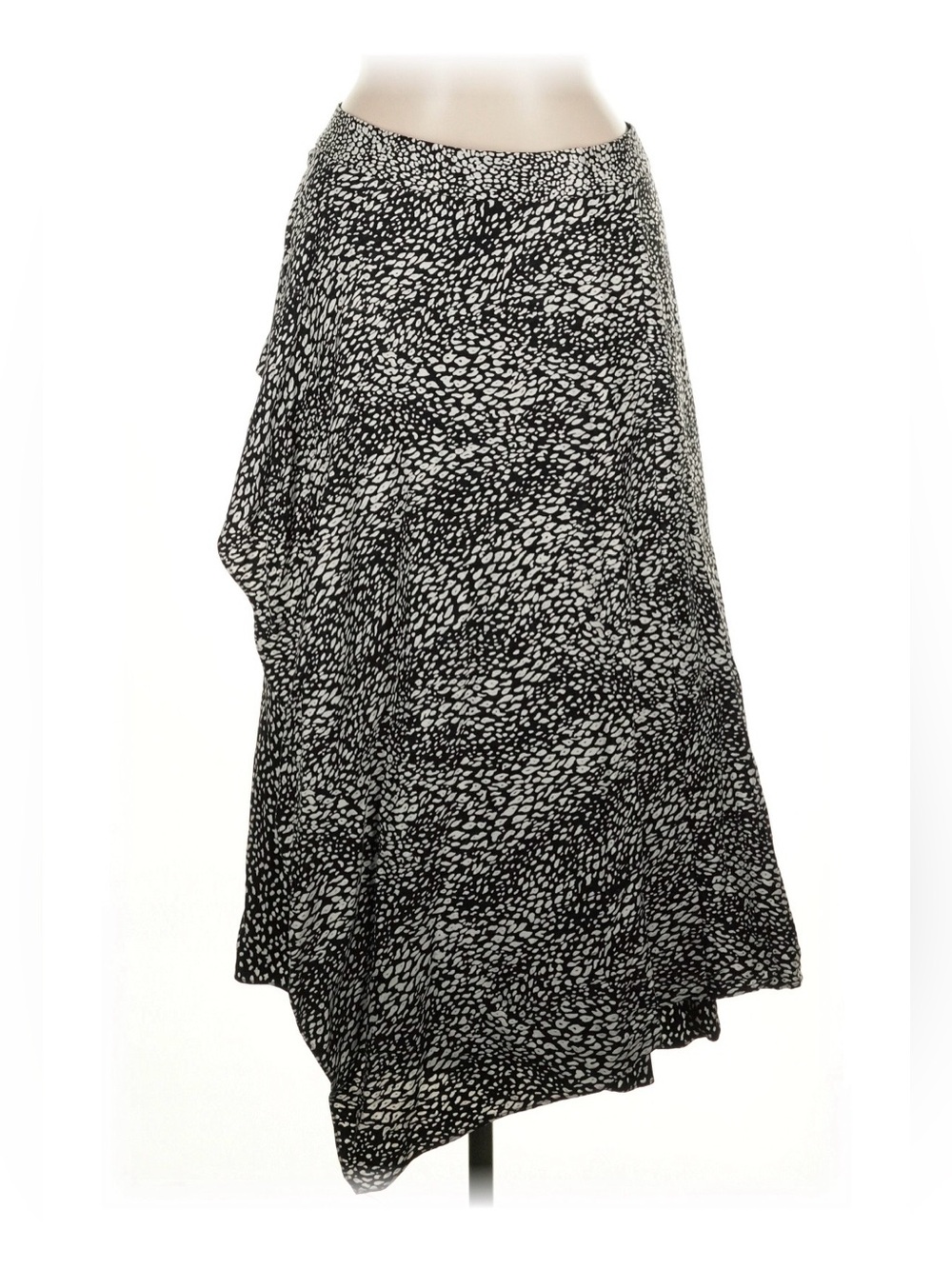 Asymmetric Alice + Olivia Black and White Abstract Dot Midi Skirt